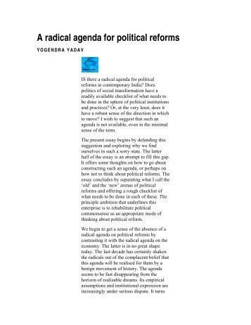 Yadav A radical agenda for political reforms - Democracy Asia