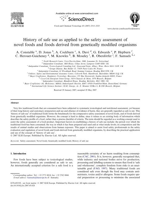 History of safe use as applied to the safety assessment of ... - Europa