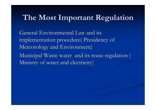 Water quality standards and Regulation in Saudi Arabia