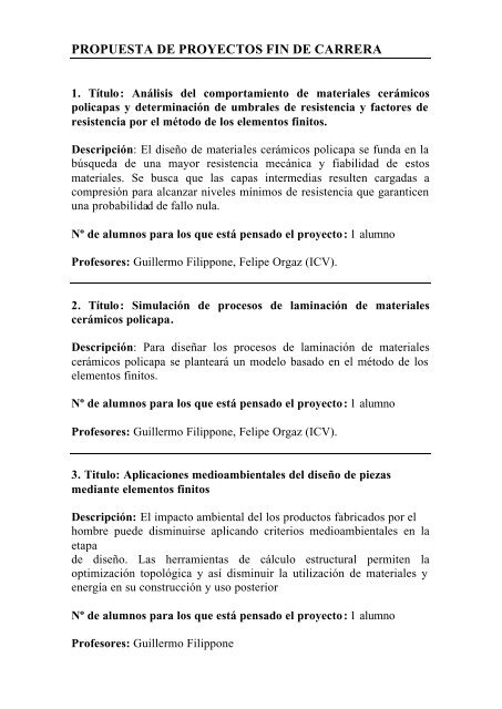 PROPUESTA DE PROYECTOS FIN DE CARRERA