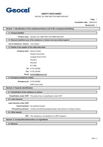 Product Safety Data Sheet - North West Sealants