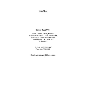 CANADA James SULLIVAN Blake, Cassel & Graydon LLP 595 ...