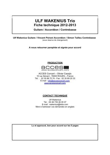 ULF WAKENIUS Trio Fiche technique 2012-2013 - ACCES Concert