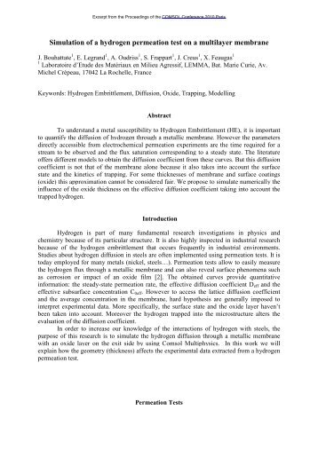 simulation of a hydrogen permetion test on a ... - COMSOL.com