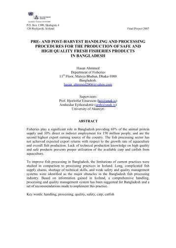 Pre- and post - harvest handling and processing procedures for the ...