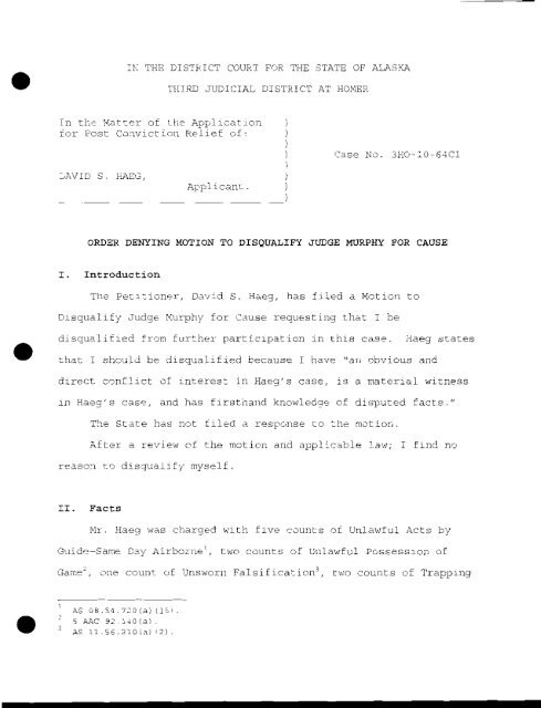 Order Denying Motion to Disqualify Judge Murphy for Cause