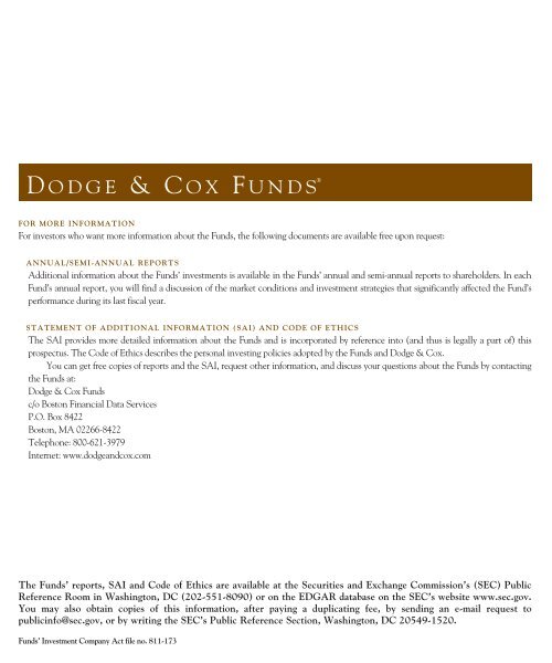 Dodge & Cox Funds Statutoary Prospectus dated May 1, 2013