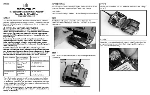 Replacement Transmitter Antenna Assembly Manual for the DX7 ...