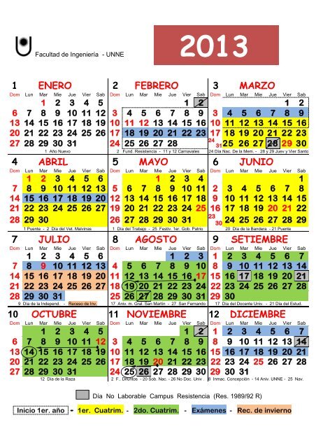 Calendario AcadÃ©mico y Almanaque 2013... - unne