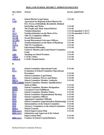 Policies Adopted by the Holland School Committee - Tantasqua.org