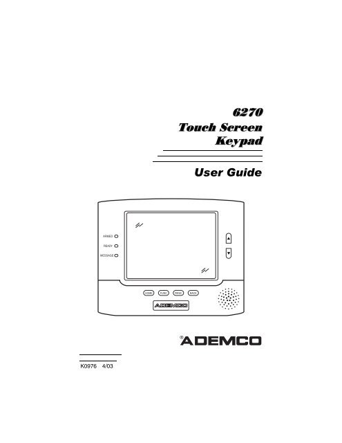 6270 Touch Screen Keypad - Honeywell Security