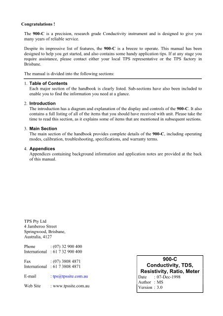 900-C Conductivity, TDS, Resistivity, Ratio, Meter - TPS