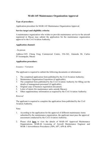 MAR-145 Maintenance Organization Approval