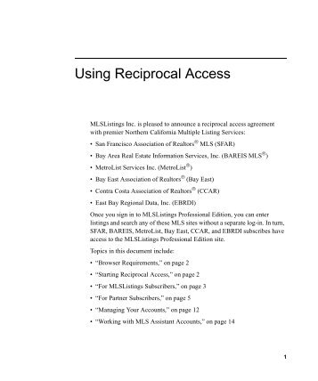 Reciprocal Access Guide - Mlslistings.com - MLSListings Inc.