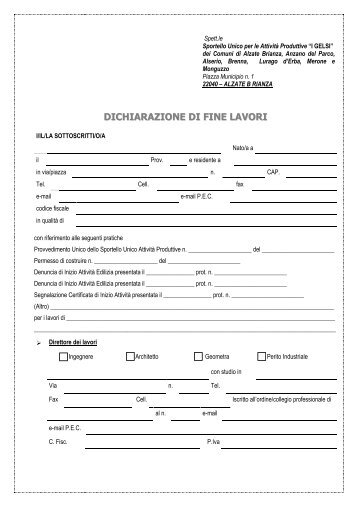 MODELLE PER FINE LAVORI - SUAP 2011