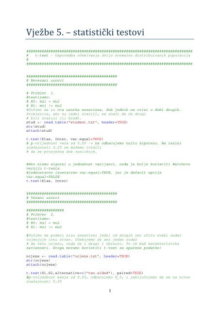 VjeÂºbe - Statistika Praktikum StatistiÂ£ki testovi (1)