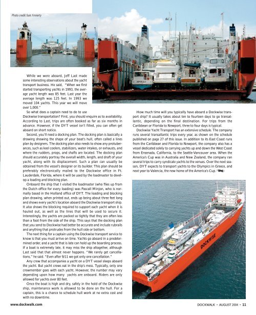 Dockwalk article, August 2004 - Dockwise Yacht Transport