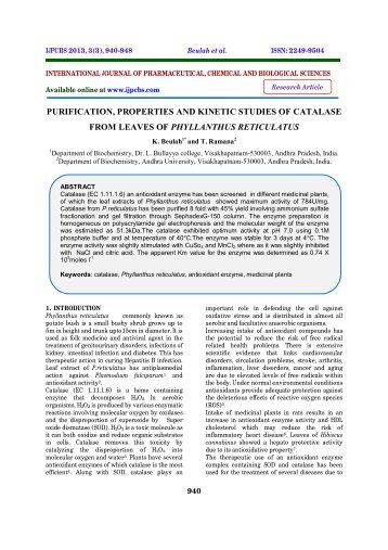 purification, properties and kinetic studies of catalase from ... - ijpcbs