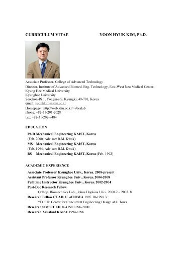 CURRICULUM VITAE YOON HYUK KIM, Ph.D.