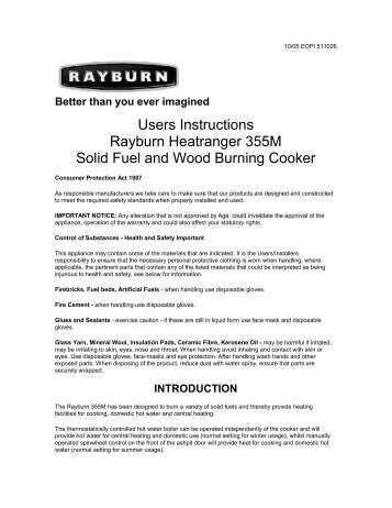 Users Instructions Rayburn Heatranger 355M Solid Fuel and Wood ...