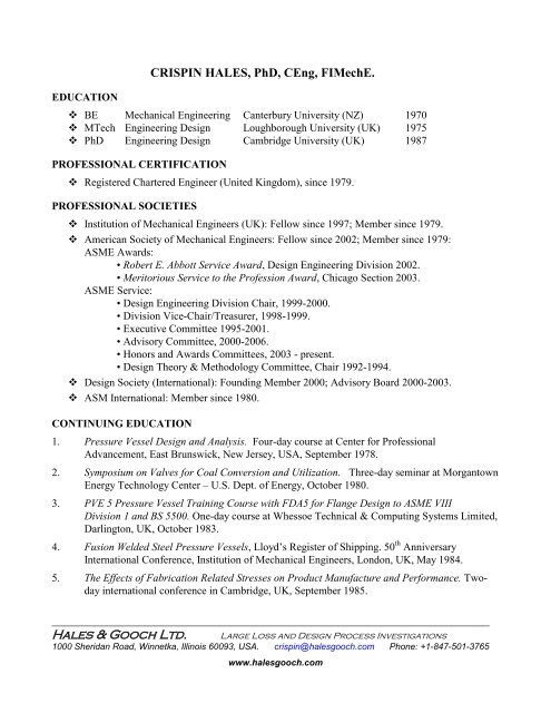 Hales CV (pdf) - Hales & Gooch Ltd