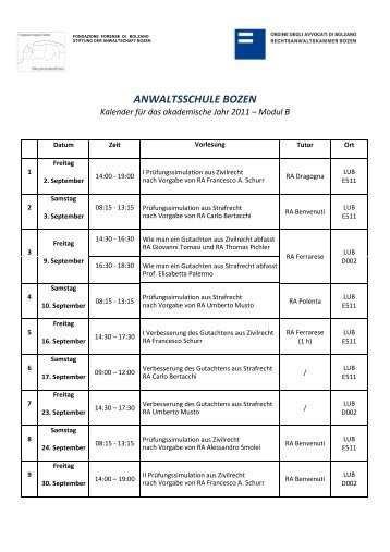 ANWALTSSCHULE BOZEN - Ordine degli Avvocati di Bolzano