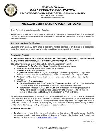 Ancillary Application Packet - Louisiana Department of Education