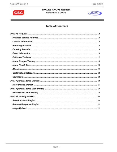 5010 ePACES PA-DVS Quick Reference Guide - eMedNY