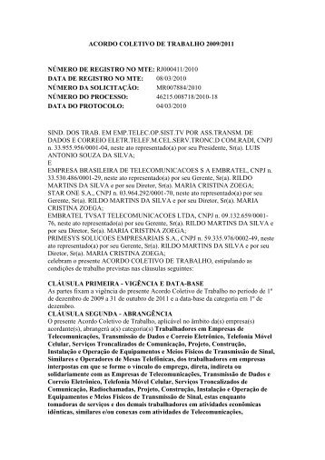 ACORDO COLETIVO DE TRABALHO 2009/2011 ... - Sinttel - Rio