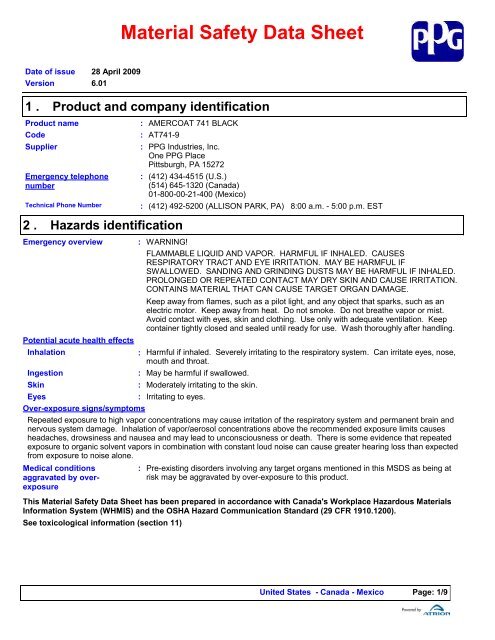 Material Safety Data Sheet - AltaPaints and Coatings