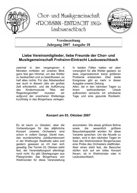 Vereinszeitung Jahrgang 2007 Ausgabe 18 Liebe Vereinsmitglieder ...