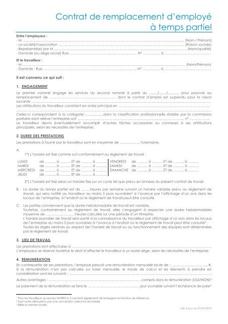 Contrat d'employÃ© de remplacement Ã  temps partiel 301 Kb - UCM