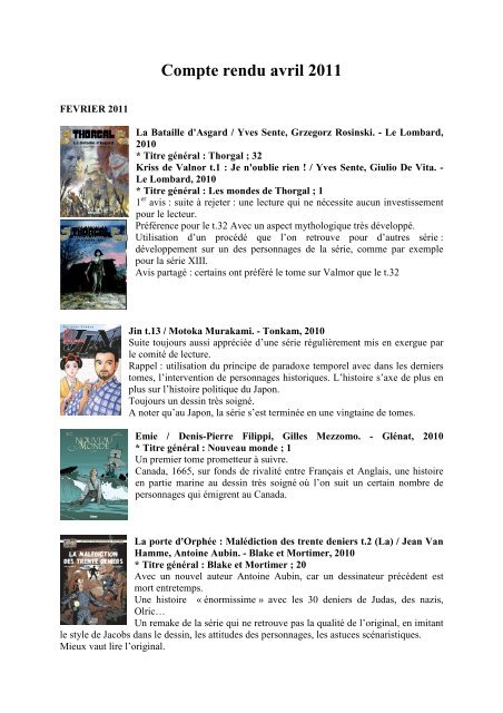 Compte rendu avril 2011