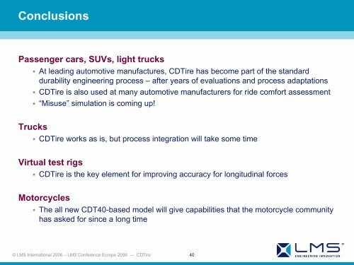 Road loads prediction using LMS CDTire - LMS International