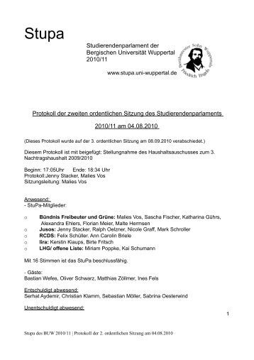 Protokoll der 2. ordentlichen Sitzung 10/11 - StuPa der BU ...