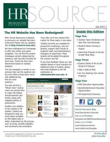 HR Source Newsletter July 2013 - MSU Human Resources