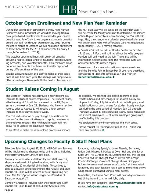 HR Source Newsletter July 2013 - MSU Human Resources