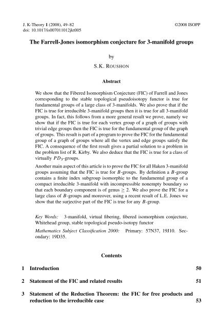 J K Theory 1 Tata Institute Of Fundamental Research