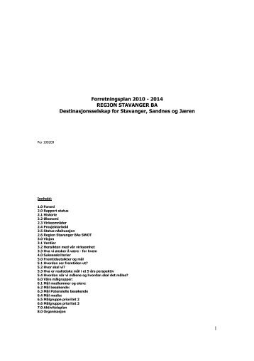 Region Stavanger BA Forretningsplan 2010-2014