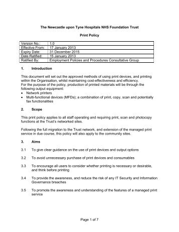 Print Policy (68KB pdf) - Newcastle Hospitals