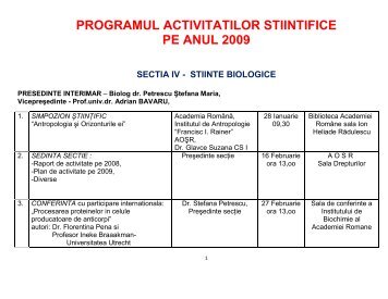 programul activitatilor stiintifice pe anul 2009 sectia iv - stiinte ...