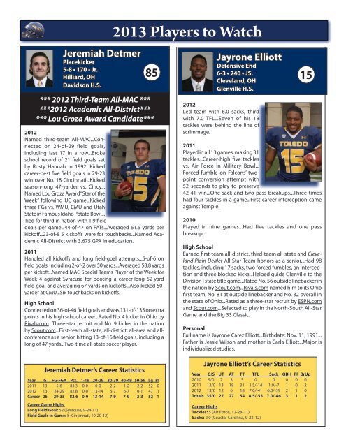 2013 Toledo Spring Football Prospectus - University of Toledo ...