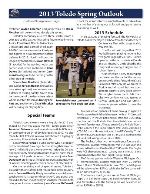 2013 Toledo Spring Football Prospectus - University of Toledo ...