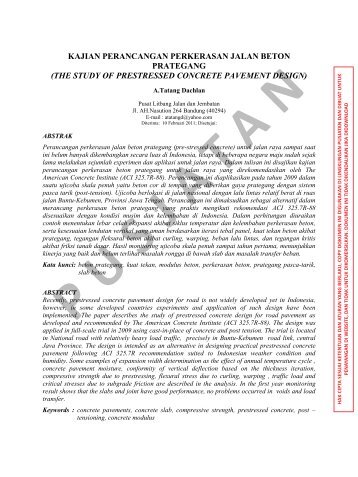 kajian perancangan perkerasan jalan beton prategang (the study of ...