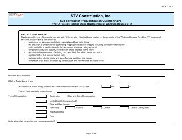 sub-contractor pre-qualification questionnaire for ... - STV Group, Inc.