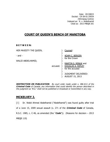 court of queen's bench of manitoba mckelvey j. - Winnipeg Free Press