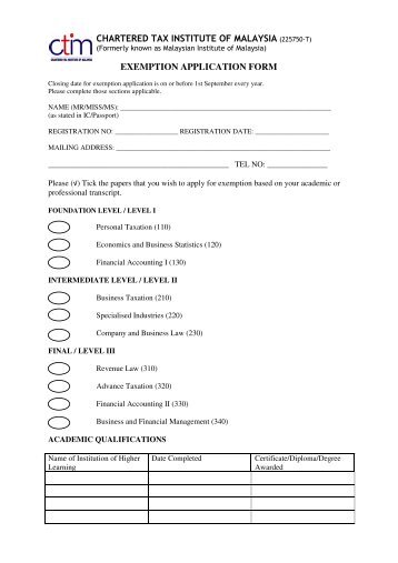 exemption application form - Chartered Tax Institute of Malaysia