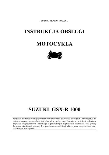 instrukcja obsługi motocykla suzuki gsx-r 1000 - Suzuki Motor Poland