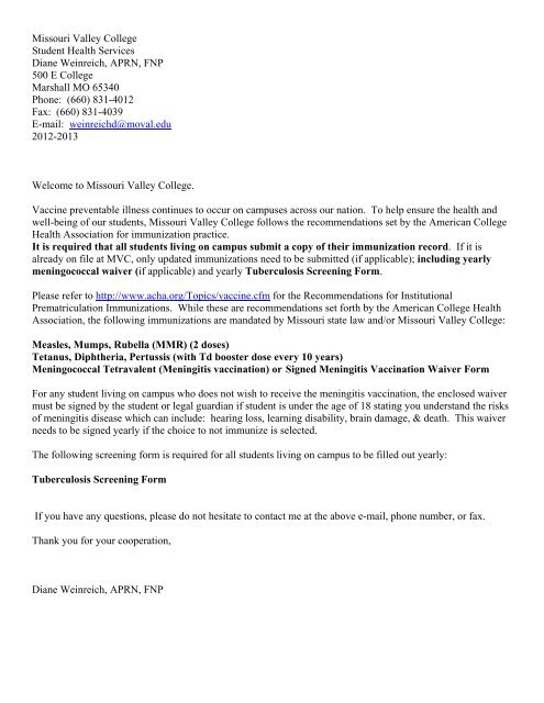 Student Health Information - Missouri Valley College