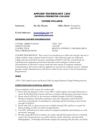 ATEC 1203 Syllabus - Faculty & Staff, Georgia Perimeter College